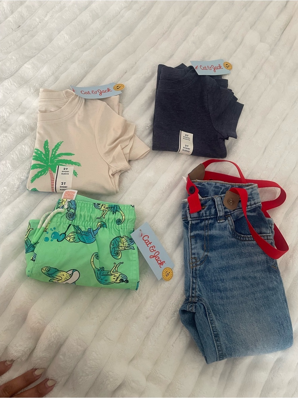 Toddler Short Sleeve Tee with Palm Tree Graphic - White, Green, Pink 4 piece
